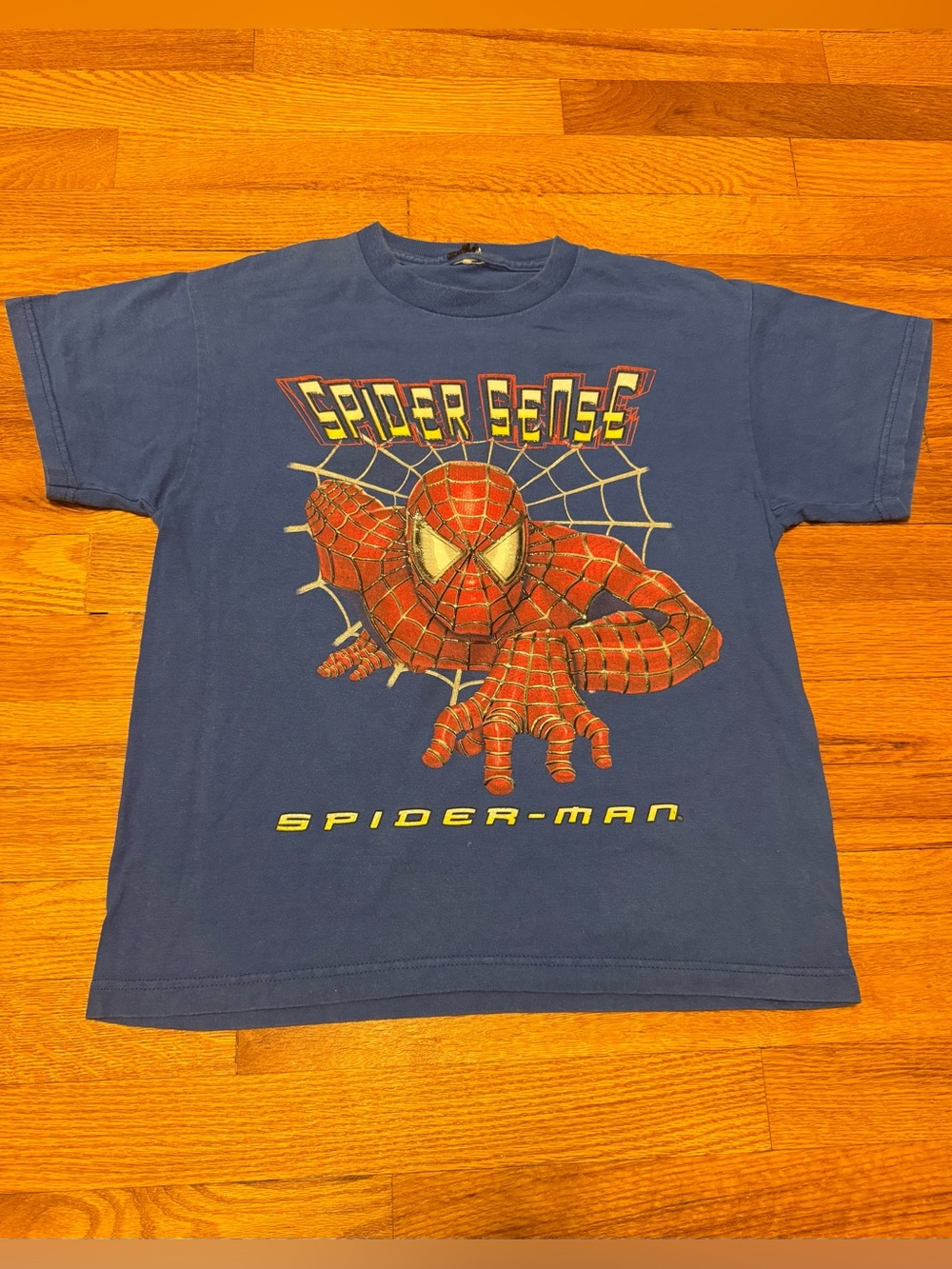 Spiderman Vintage T Shirt Boys 14/16 Y2K Movie Promo Blue Marvel Superhero Retro